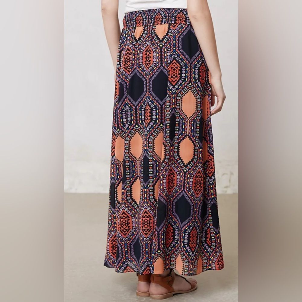 Anthropologie Maeve Geometric Maxi Skirt - Coral and Navy